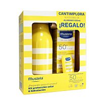 Mustela Pack ,leche solar SPF 50+, 100 ml + stick solar SPF 50+,  9 ml (regalo cantimplora aluminio 650 ml)