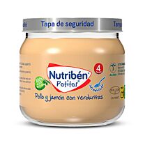 Nutribén potitos, pollo y jamón con verduritas, 120 gr