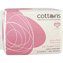 Compresas Cottons ultra-thin super con alas, 12 unidades