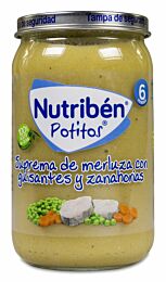 Nutribén potitos suprema de merluza con guisantes y zanahorias, 235 g
